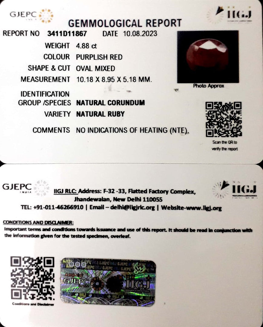 4.88/CT Natural Neo Burma Ruby with Govt. Lab Certificate (2331)
