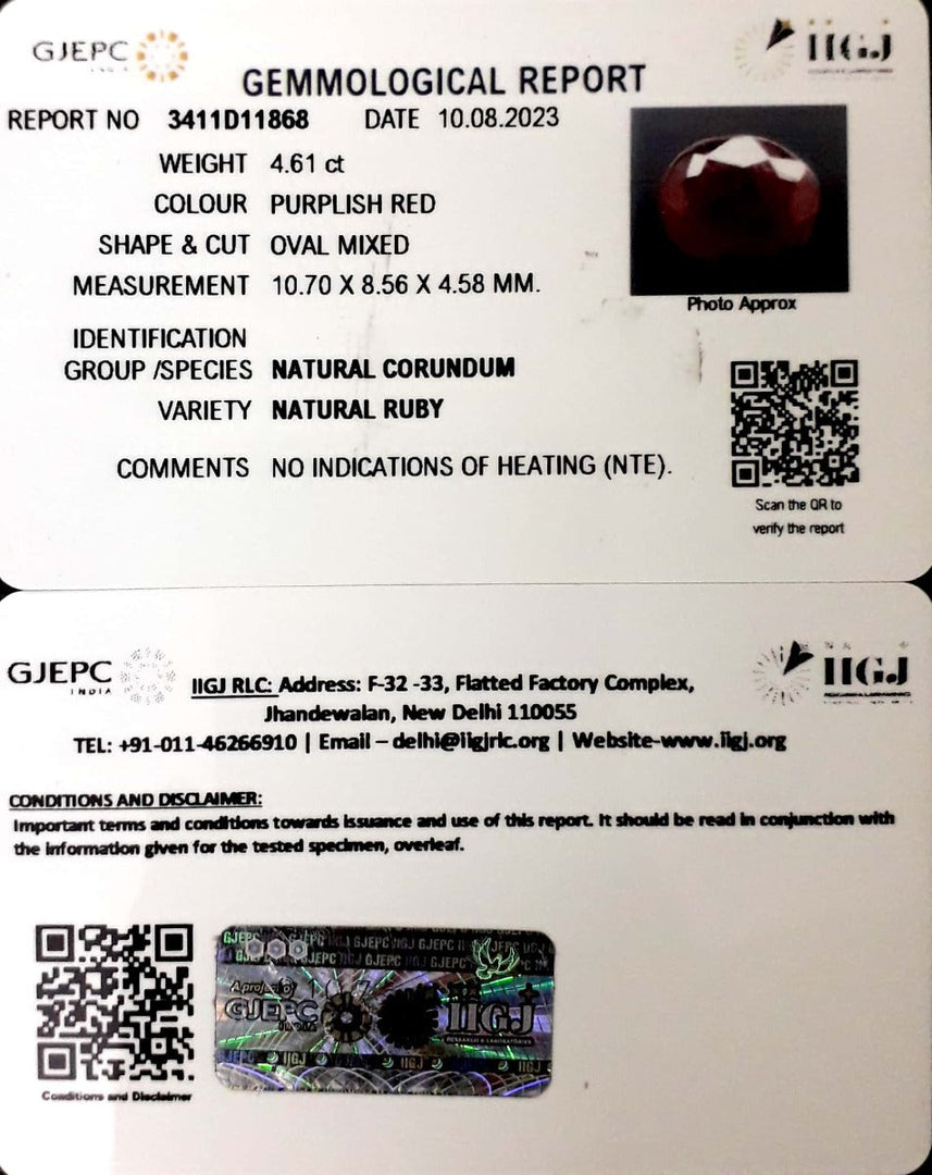 4.61/CT Natural Neo Burma Ruby with Govt. Lab Certificate (4551)