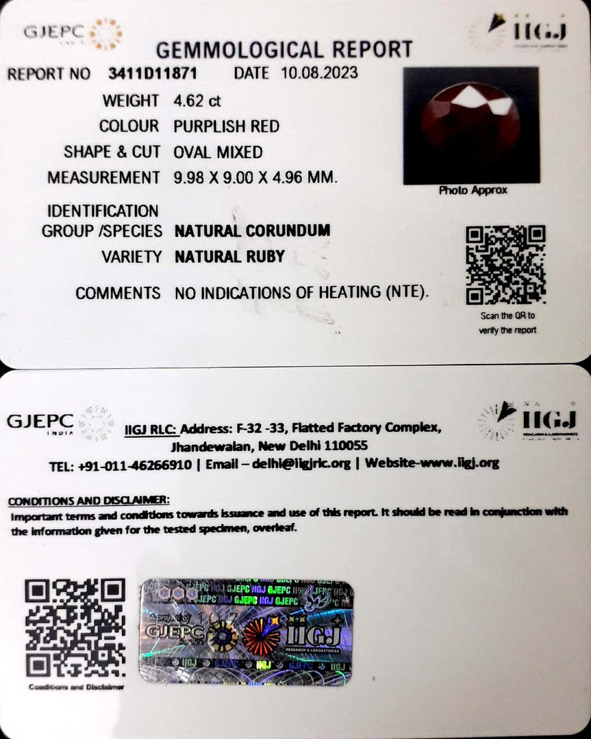 4.62/CT Natural Neo Burma Ruby with Govt. Lab Certificate (4551)