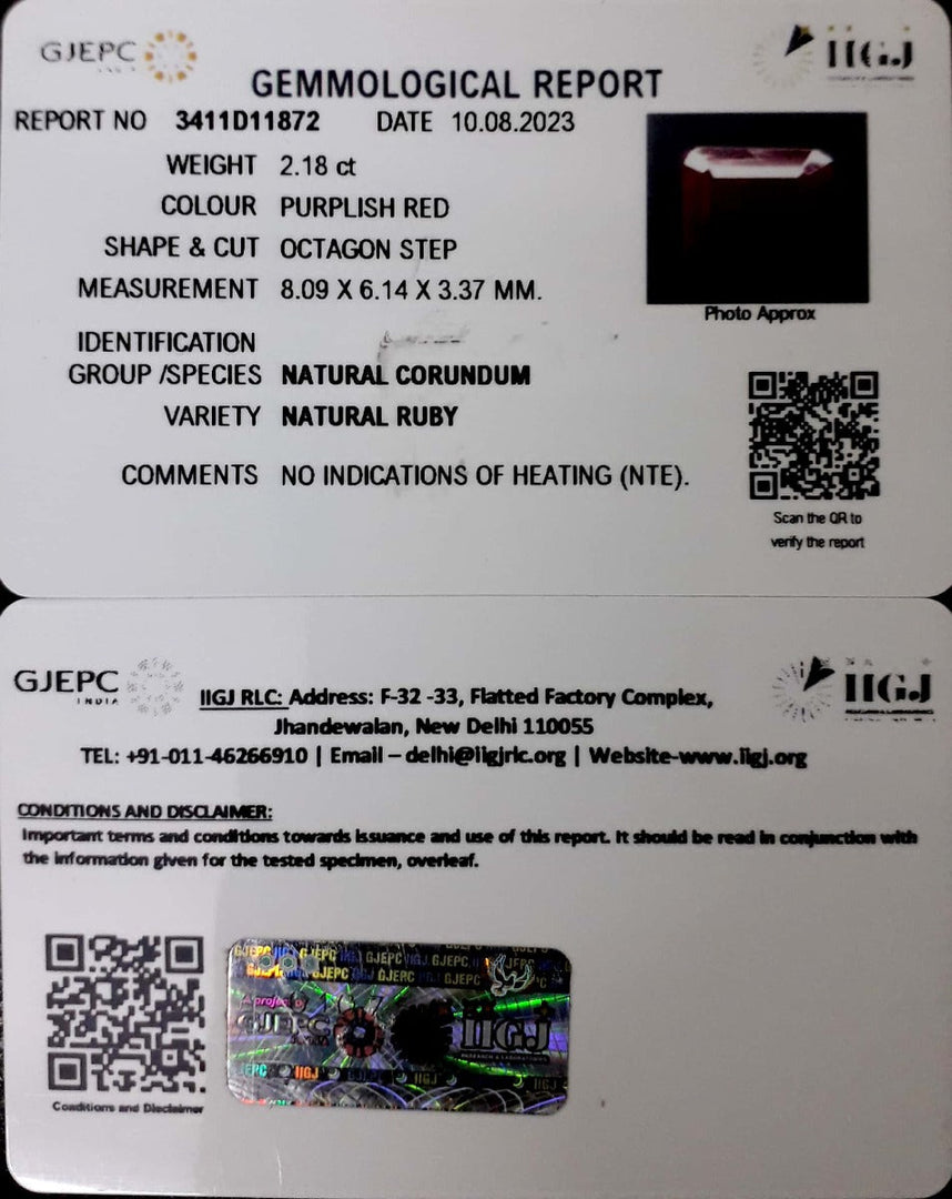 2.18/CT Natural Mozambique Ruby with Govt. Lab Certificate (12210)