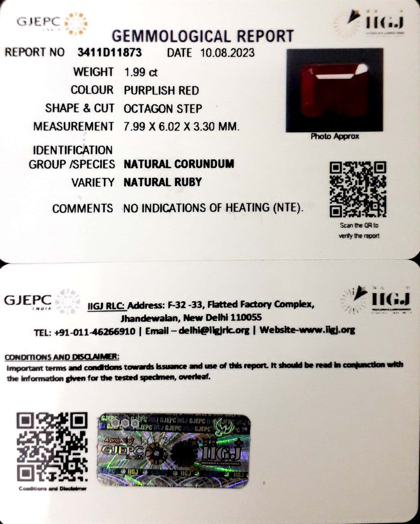 1.99/CT Natural Mozambique Ruby with Govt. Lab Certificate (12210)