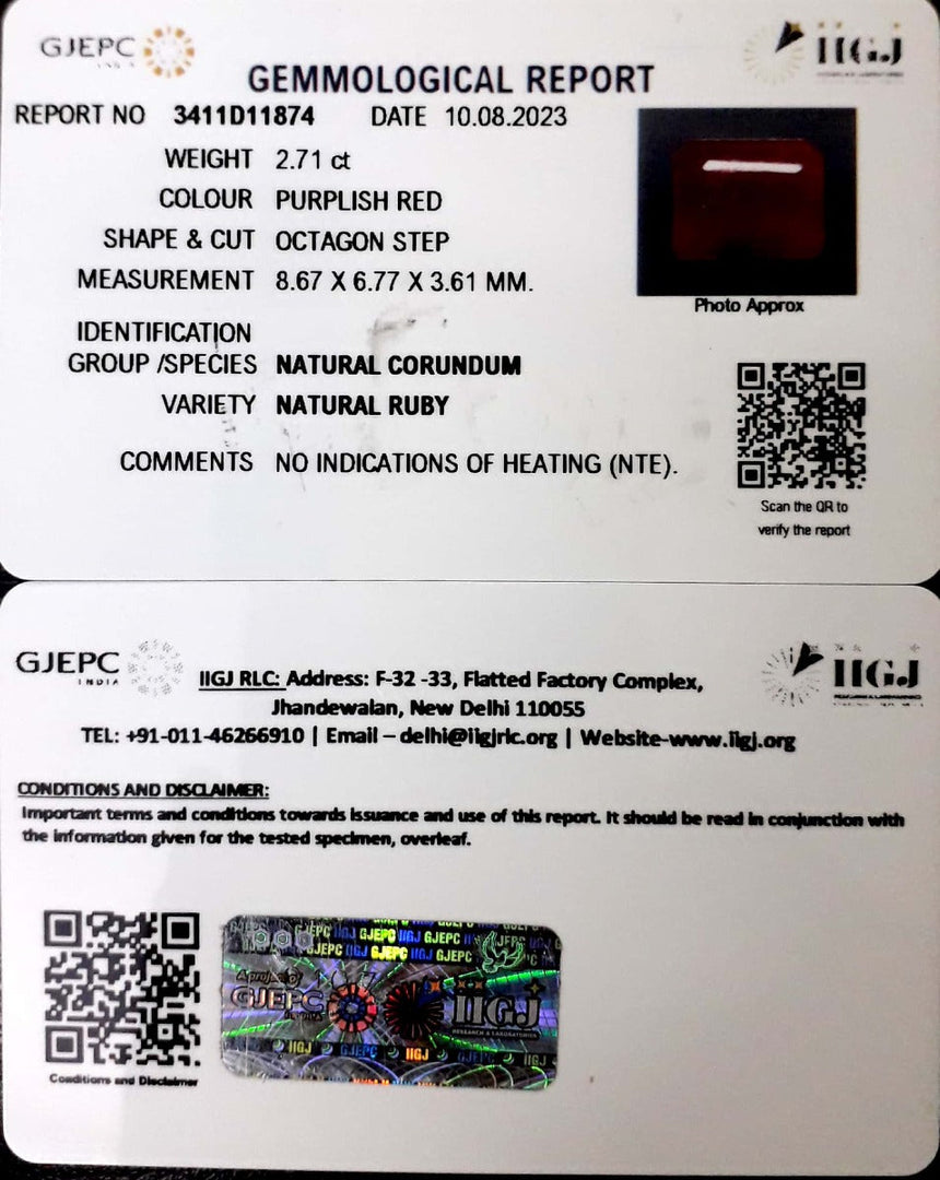 2.71/CT Natural Neo Burma Ruby with Govt. Lab Certificate (5661)