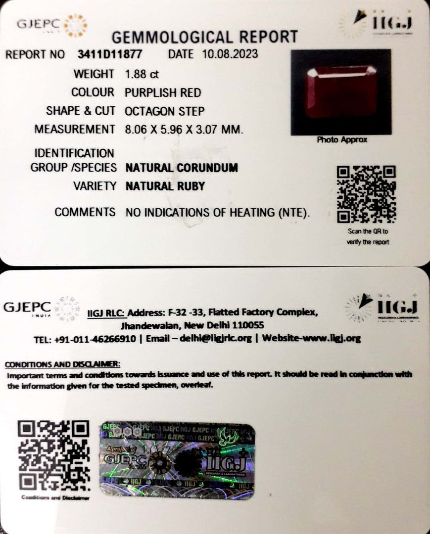 1.88/CT Natural Neo Burma Ruby with Govt. Lab Certificate (3441)