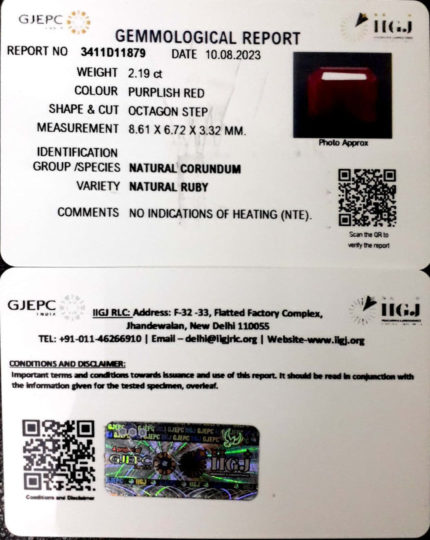 2.43/CT Natural Neo Burma Ruby with Govt. Lab Certificate (4551)