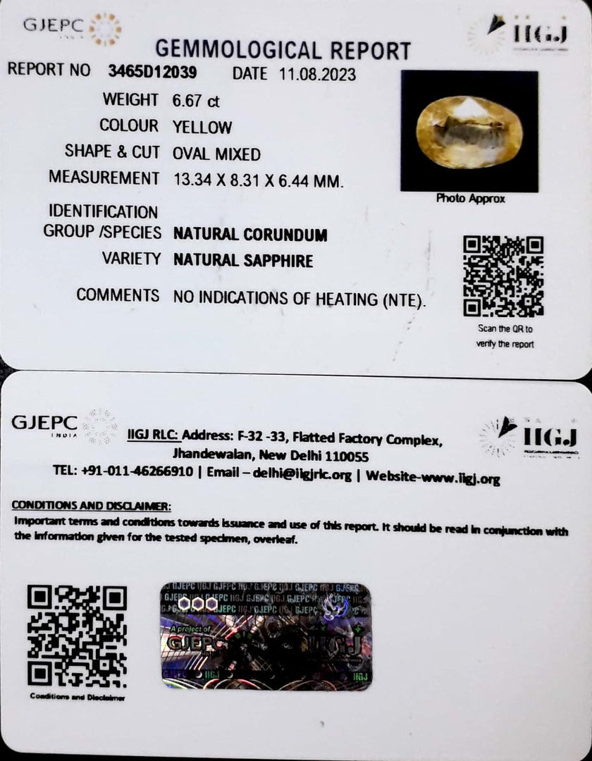 6.67/CT Natural Ceylonese Pukhraj with Govt Lab Certificate (34410)