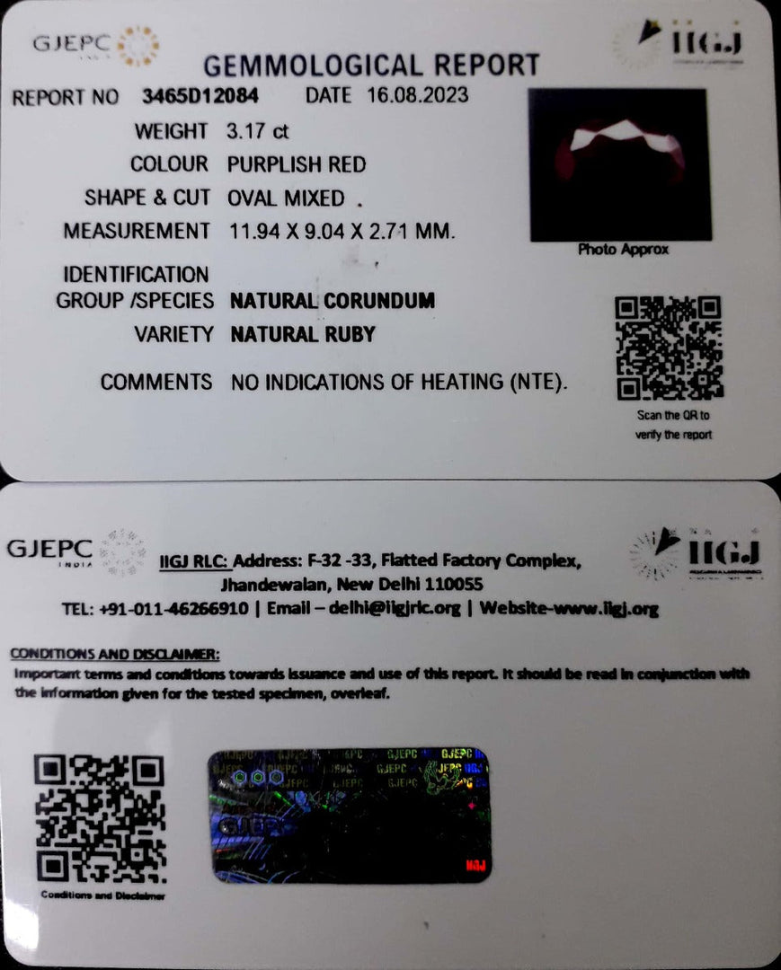 3.17/CT Natural Neo Burma Ruby with Govt. Lab Certificate (4551)