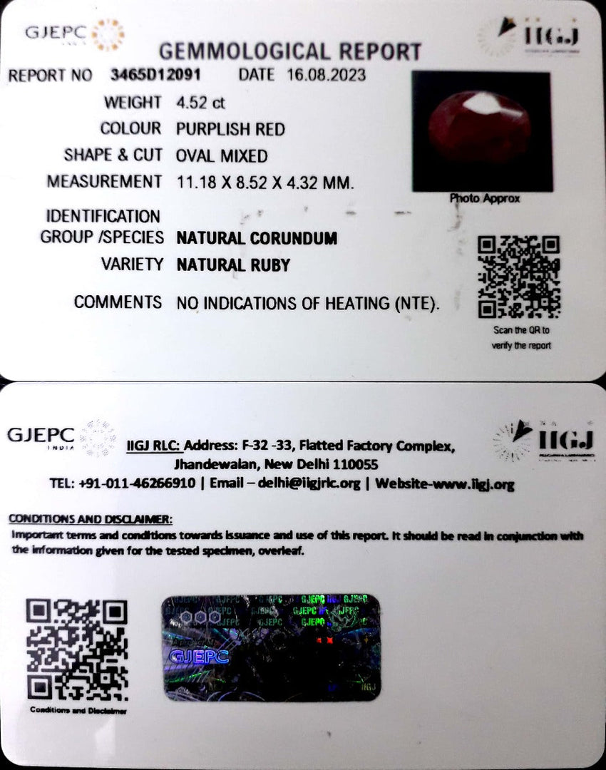 4.52/CT Natural Neo Burma Ruby with Govt. Lab Certificate (4551)