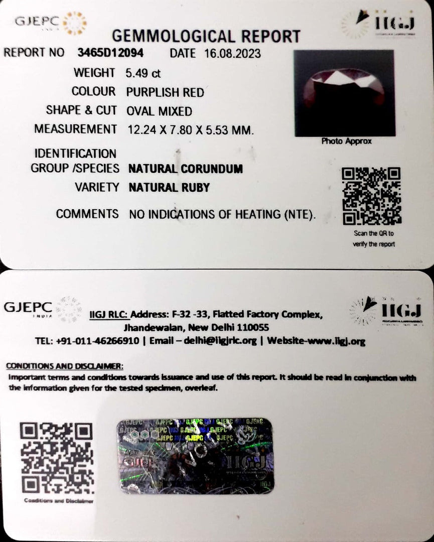5.49/CT Natural Neo Burma Ruby with Govt. Lab Certificate (4551)
