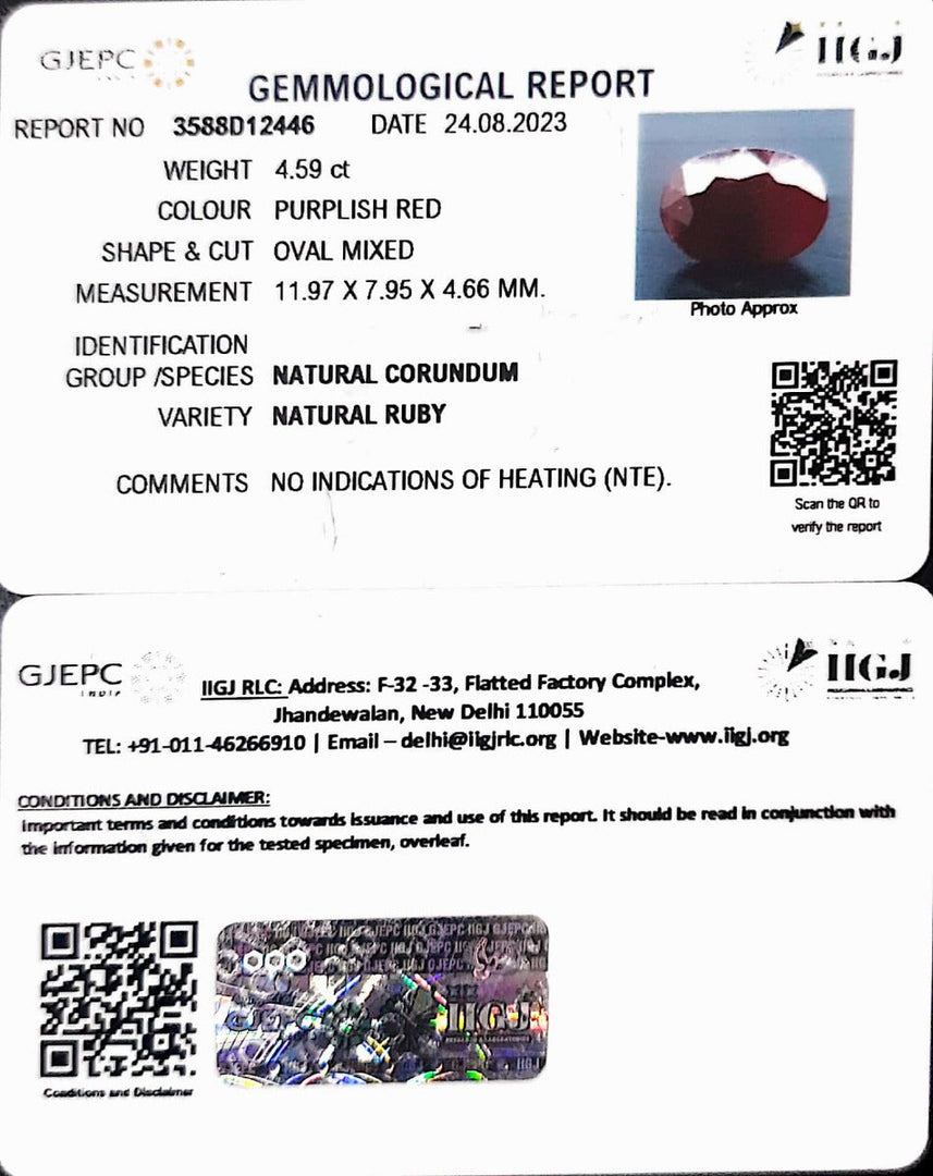 4.59/CT Natural Neo Burma Ruby with Govt. Lab Certificate (4551)