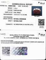 Load image into Gallery viewer, 7.42/CT Natural Indian Ruby with Govt. Lab Certificate (1221)