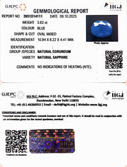 3.62/Carat Natural Blue Sapphire with Govt Lab Certificate (6771)