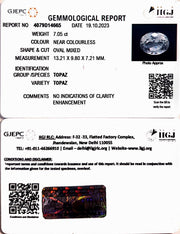 7.05/CT Natural White Topaz with Govt Lab Certificate (1665)