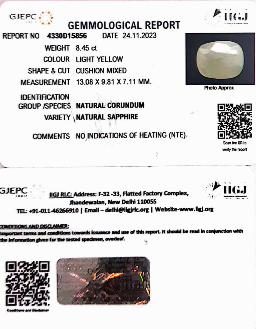 8.45/CT Natural Ceylonese Pukhraj with Govt Lab Certificate (4551)