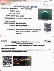 6.42/CT Natural Panna Stone with Govt. Lab Certificate (3441)