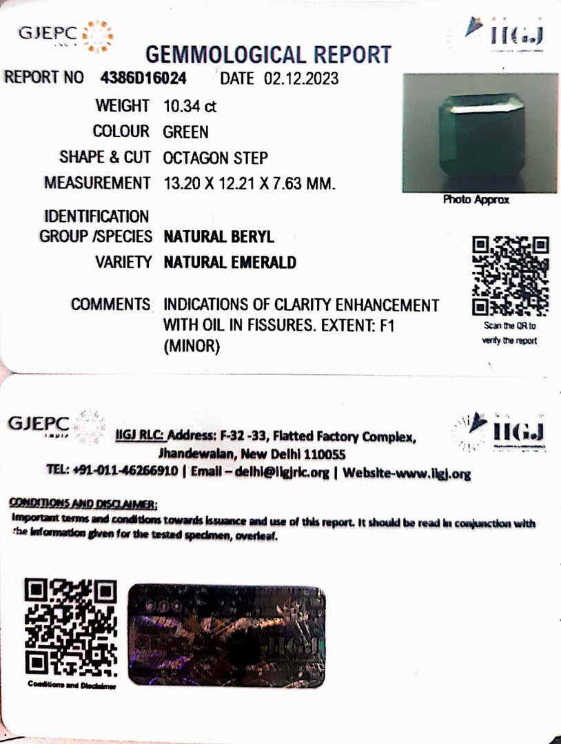 10.34/CT Natural Panna Stone with Govt. Lab Certificate (16650)