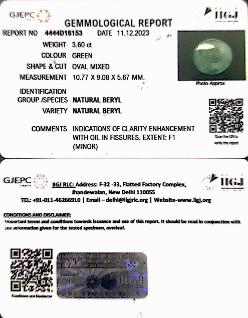 3.60/CT Natural Beryl Gemstone (1221)