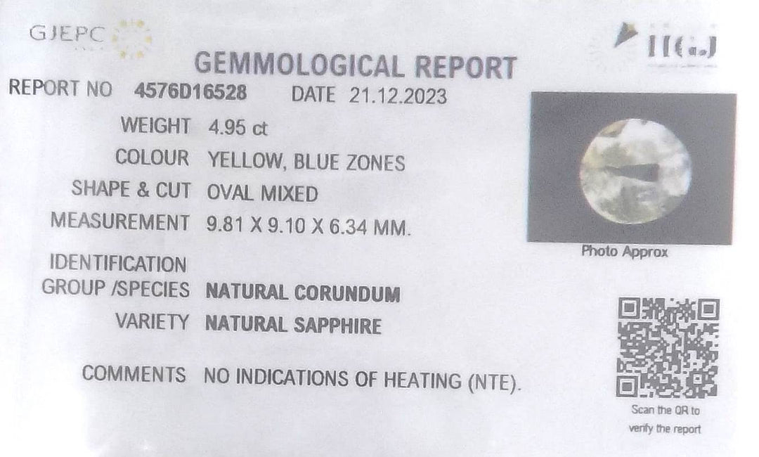 4.95/CT Natural Pitambari Stone with Govt Lab Certificate (45510)