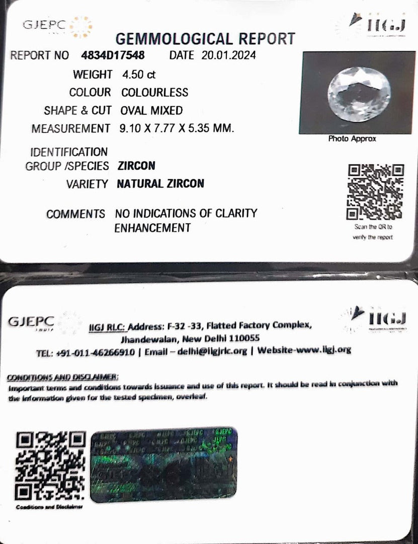 4.50/CT Natural Zircon with Govt. Lab certificate (4551)