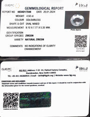 4.50/CT Natural Zircon with Govt. Lab certificate (4551)