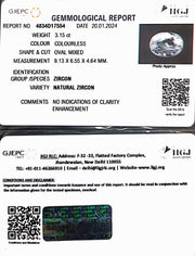 3.15/CT Natural Zircon with Govt. Lab certificate (4551)