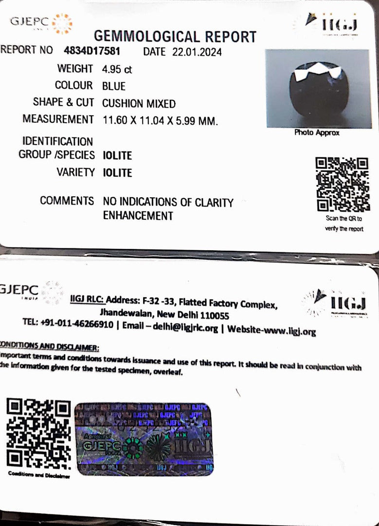 4.95/CT Natural Iolite with Govt Lab Certificate (1221)
