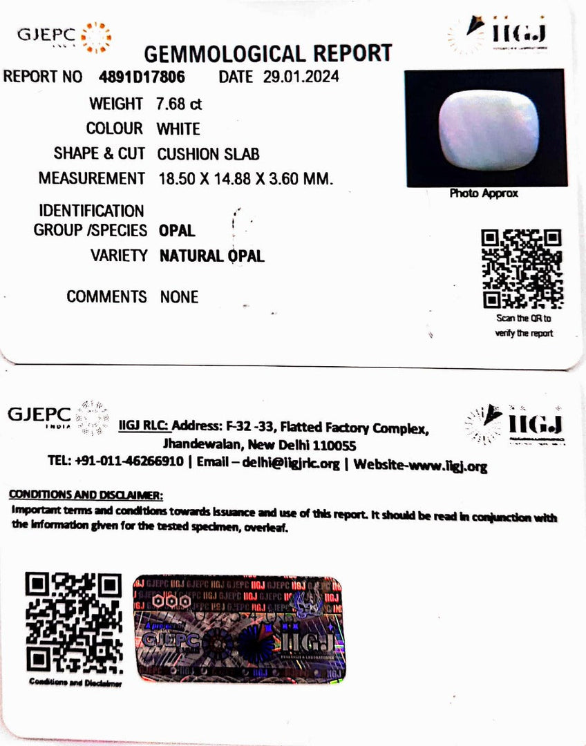 7.68/CT Natural Fire Opal with Govt. Lab Certificate (4551)
