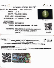 4.72/CT Natural Chrysoberyl Cat's Eye with Govt. Lab Certificate (6771)