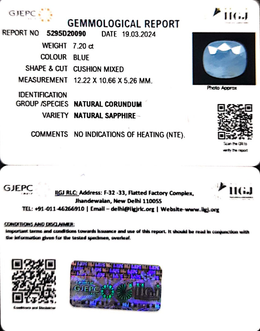 7.20/CT Natural Blue Sapphire with Govt Lab Certificate-6771