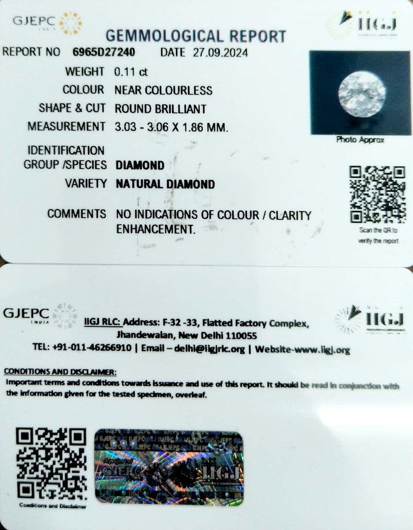 0.11/Cents Natural Diamond with Govt. Lab Certificate-95000