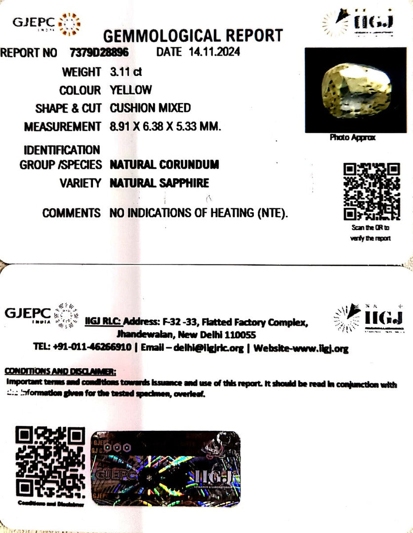 3.11/CT Natural Ceylonese Pukhraj with Govt Lab Certificate-23310