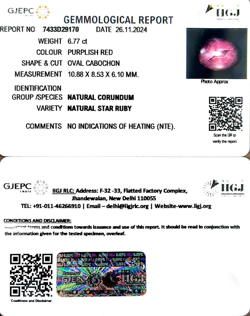 6.77/CT Natural Star Ruby with Govt. Lab Certificate-5661