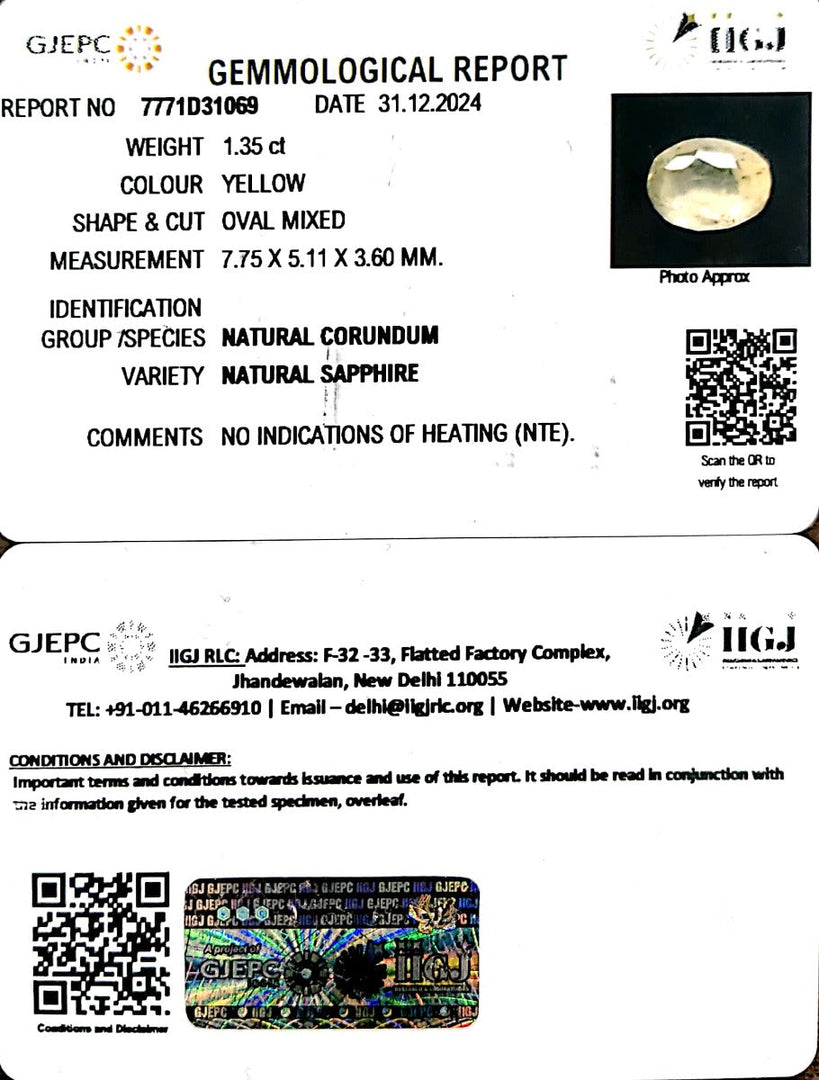 1.35/CT Natural Ceylonese Pukhraj with Govt Lab Certificate-8991