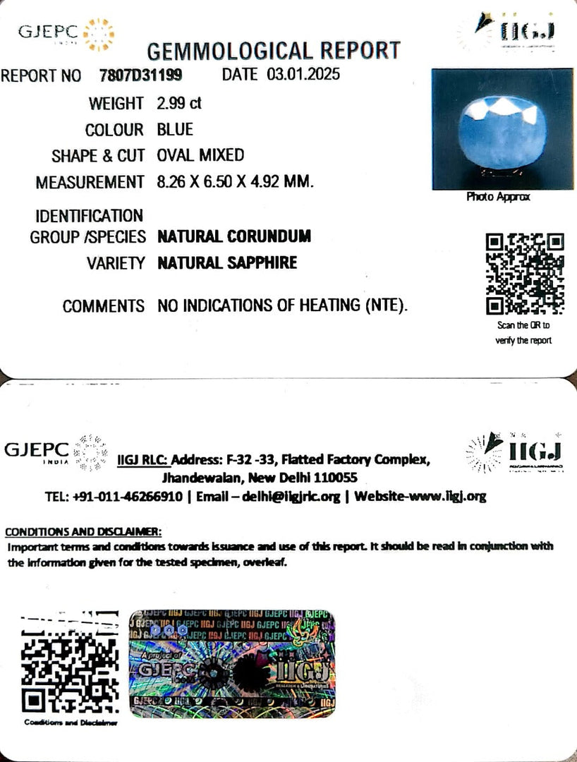 2.99/CT Natural Blue Sapphire with Govt Lab Certificate-4551