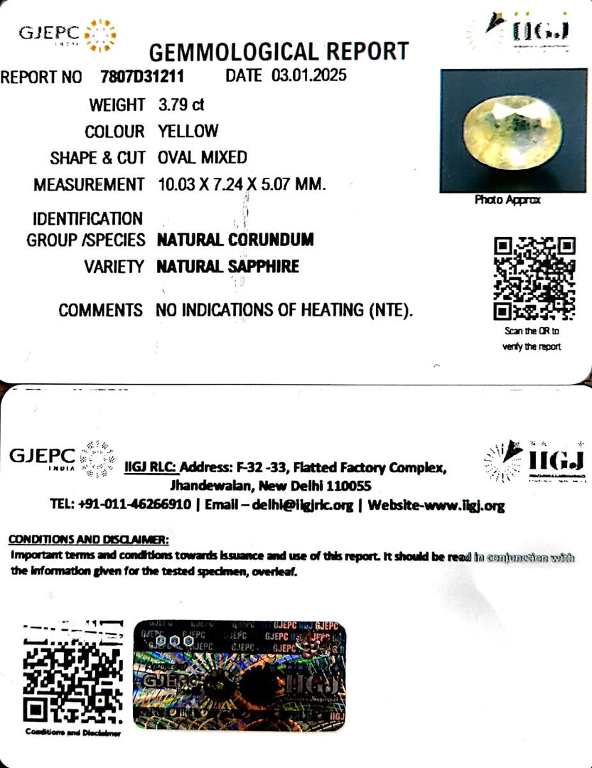 3.79/CT Natural Ceylonese Pukhraj with Govt Lab Certificate-6771