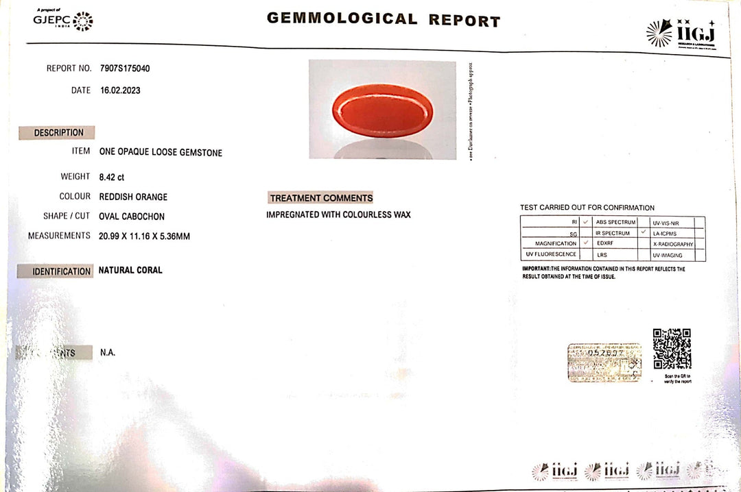 8.42/Carat Natural Japanese Red Coral (6200)