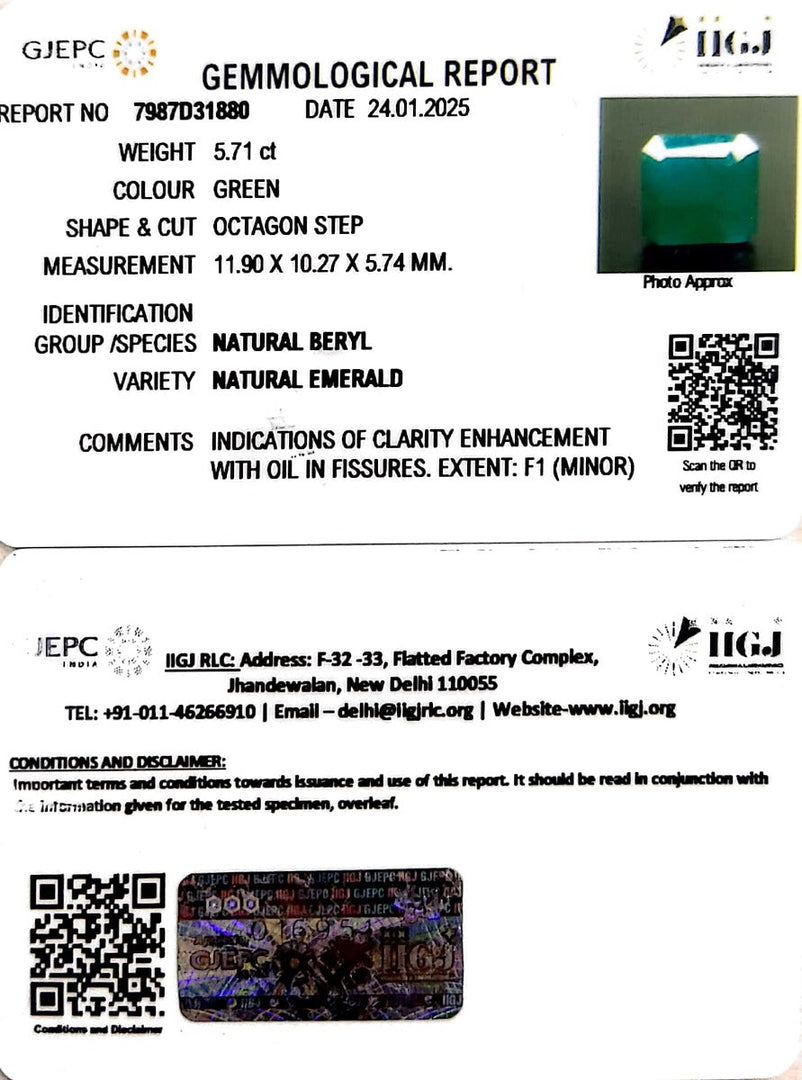 5.71/CT High QualityPanna Stone with Govt. Lab Certificate-4551