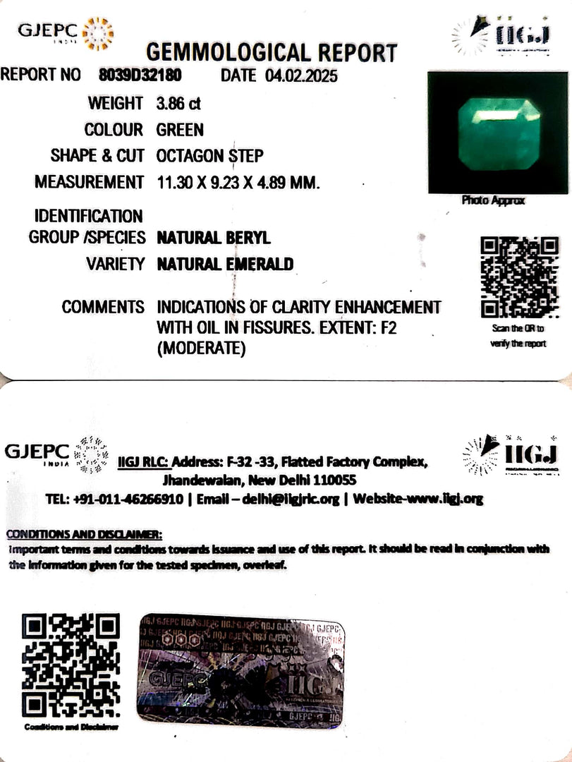3.86/CT Natural Panna Stone with Govt. Lab Certificate (3441)