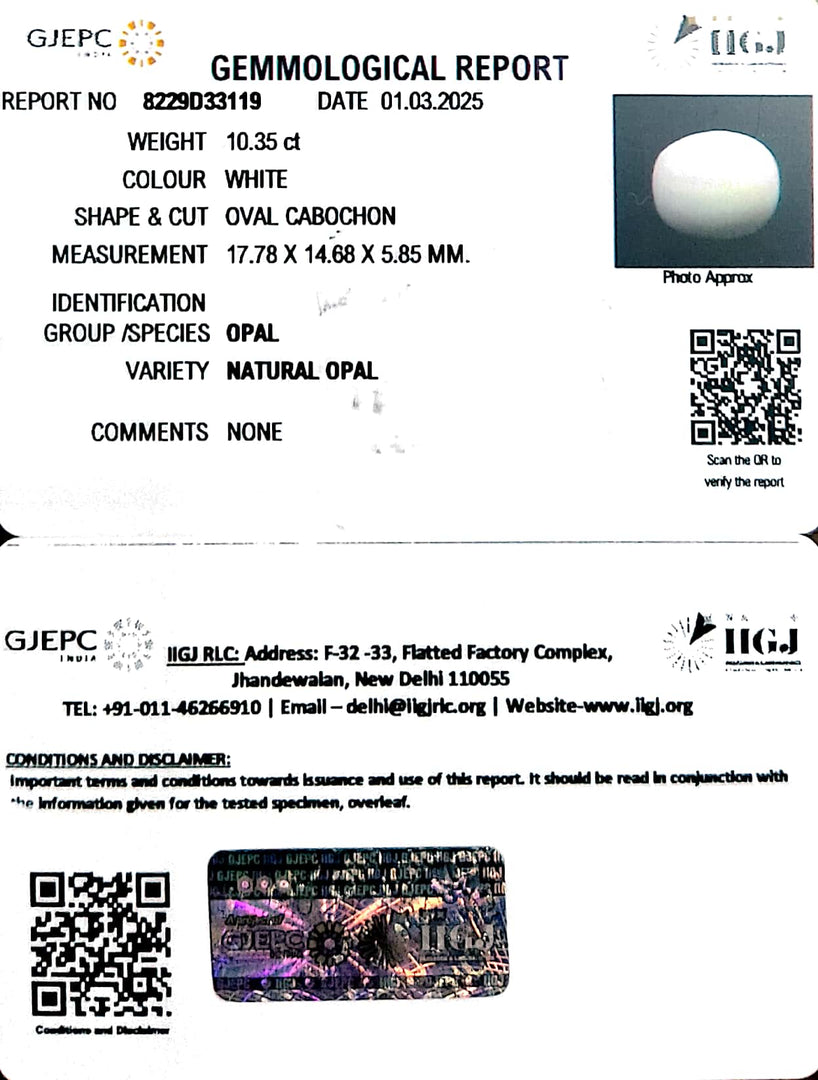 10.35/CT Natural Opal with Govt. Lab Certificate
