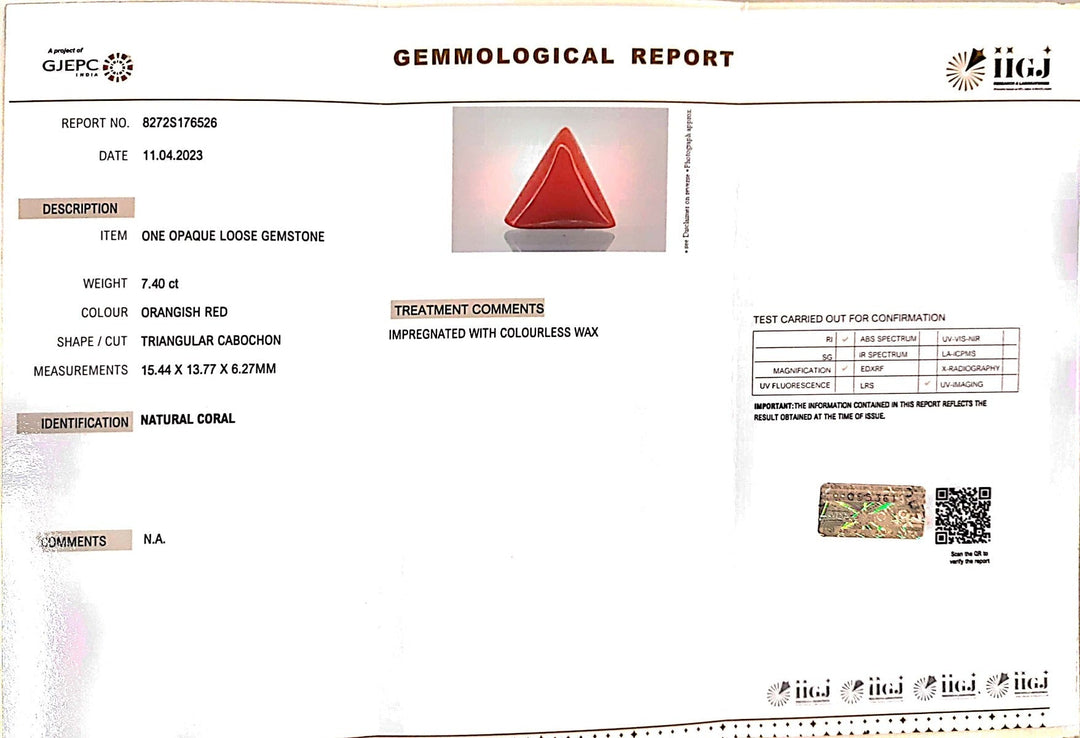 7.40/CT Natural Triangular Red Coral (1800)
