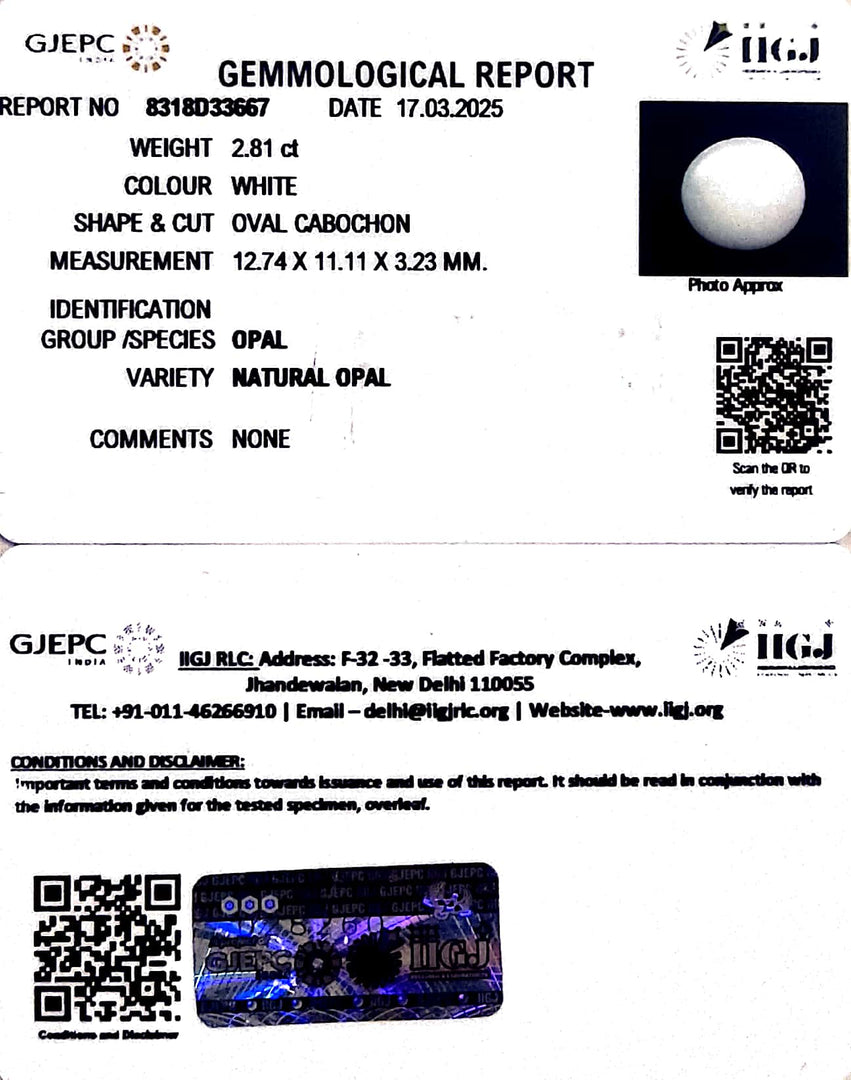 2.81/CT Natural Opal with Govt. Lab Certificate