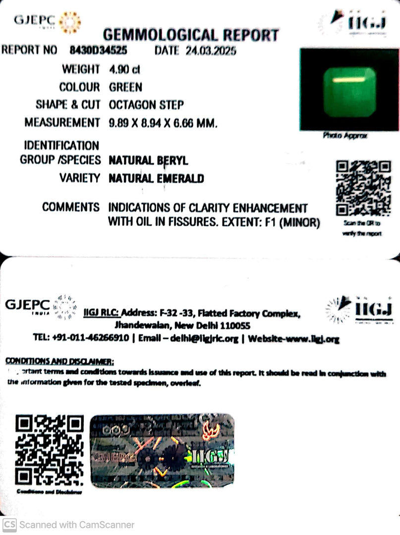 4.90/CT Natural Panna Stone with Govt. Lab Certificate