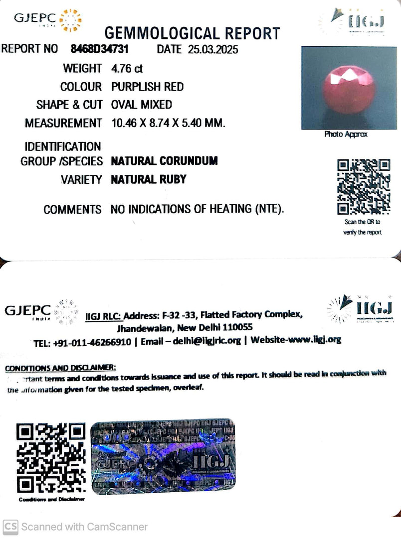 5.28 Ratti Natural Ruby with Govt. Lab Certificate