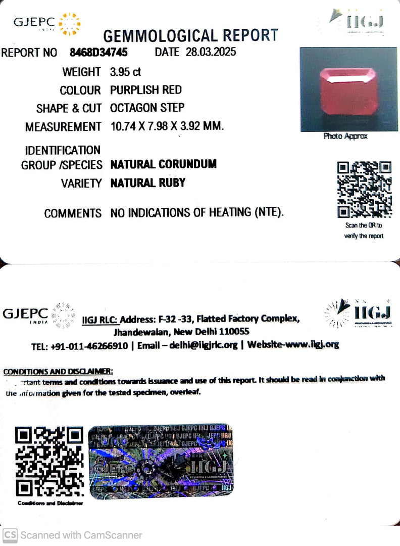 3.95/CT Natural Ruby with Govt. Lab Certificate