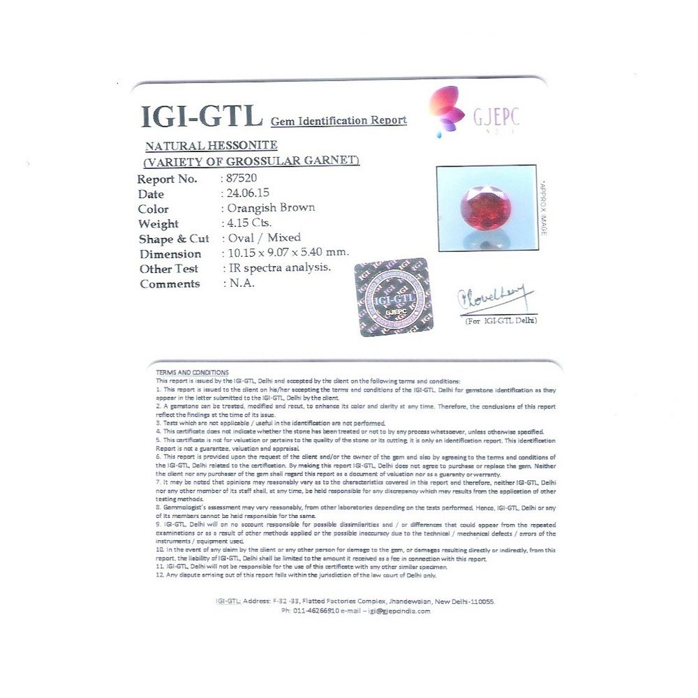 4.61 Ratti Natural Govt. Lab Certified Ceylonese Gomed-(1100)
