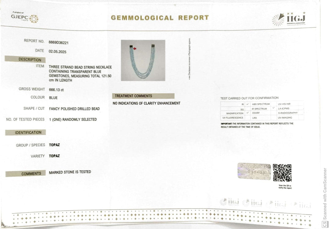 641.13/CT Natural BLUE TOPAZ Beads With Lab Certificate