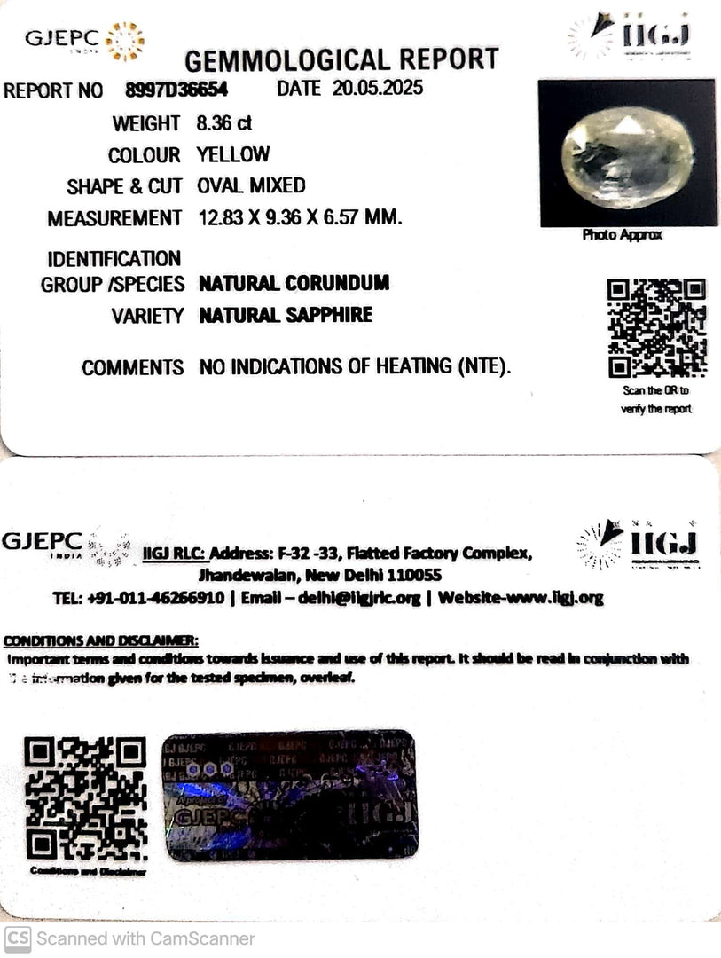 8.36/CT Natural Yellow Sapphire With Govt Lab Certificate (16650)