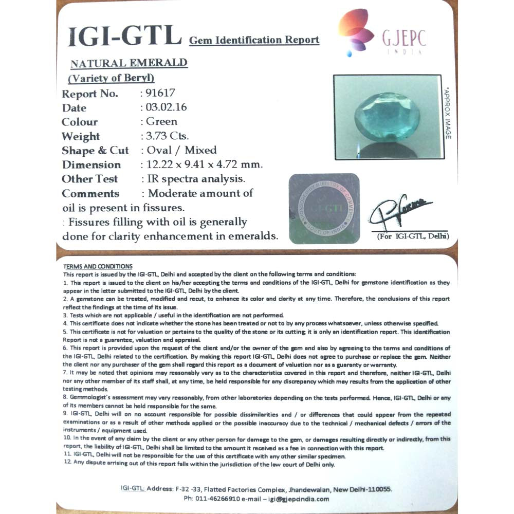 4.14 Ratti Natural Panna Stone with Govt. Lab Certificate (5100)