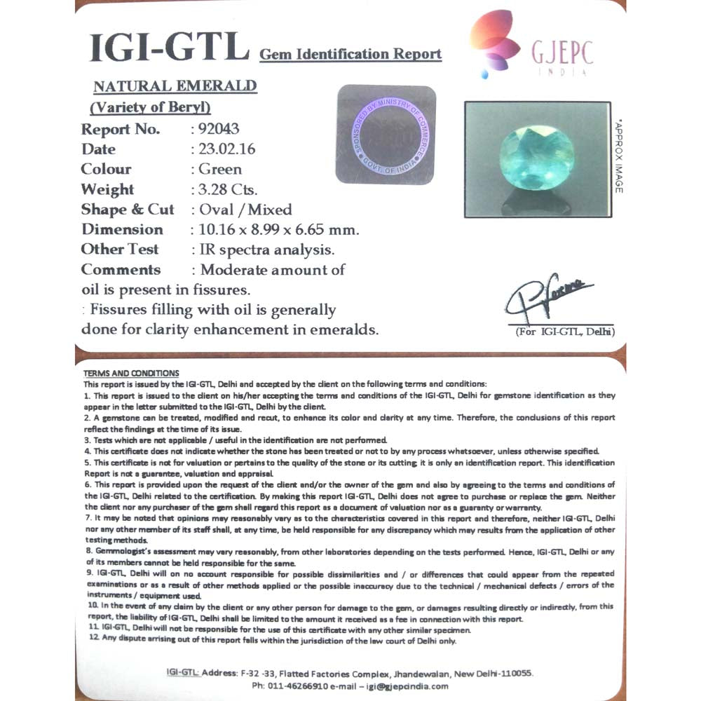 3.64 Ratti Natural Panna Stone with Govt. Lab Certificate (56610)