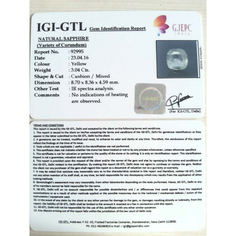 3.04 Ratti Natural yellow sapphire with Govt Lab Certificate-(YELSA9T)