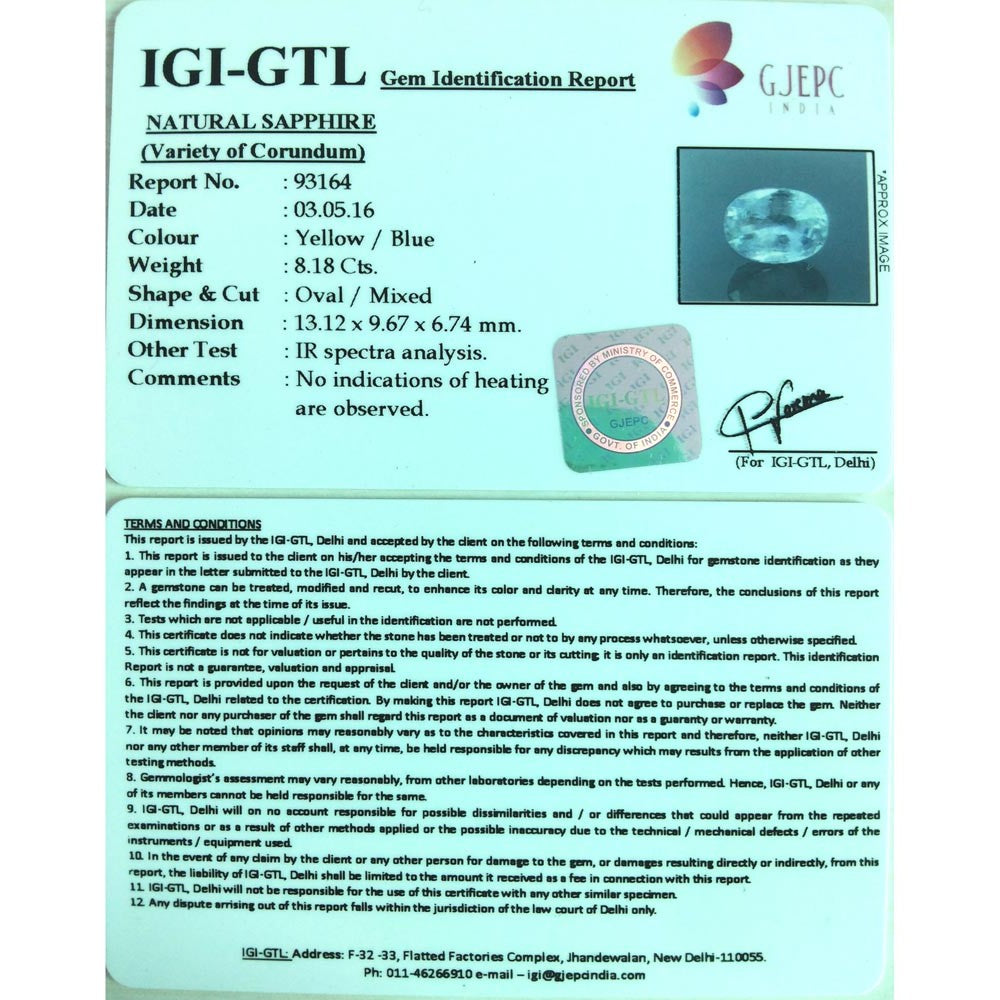 9.07 Natural Pitambari Neelam with Govt Lab Certified-(34410)